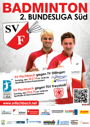 Plakat Dillingen Freystadt SV Fischbach Heimspiel Badminton Bundesliga Februar 2014